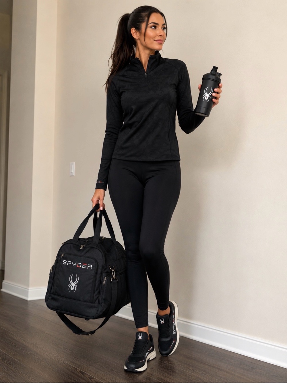 Spyder Active Women’s Black Quarter Zip Pullover Jacket Top Athletic Performance